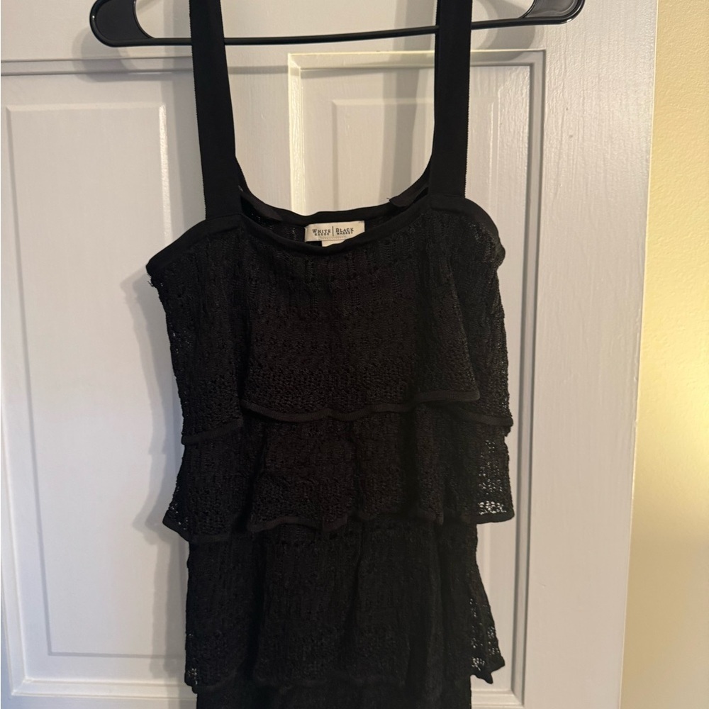 White House Black Market Lace Tiered Tank Top Size Medium Black Adjustable Strap